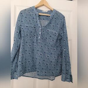 Carve Designs Blue Floral Blouse Sz L